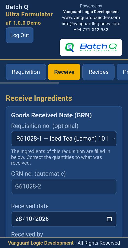 Receive ingredients